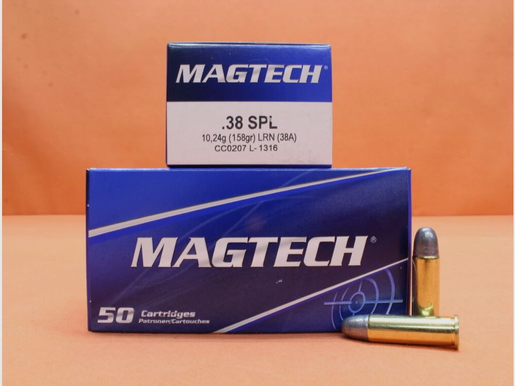 Magtech Patrone .38Special Magtech 158grs LRN (38A) VE 50 Patronen/ 10,24g Blei-Rundkopf