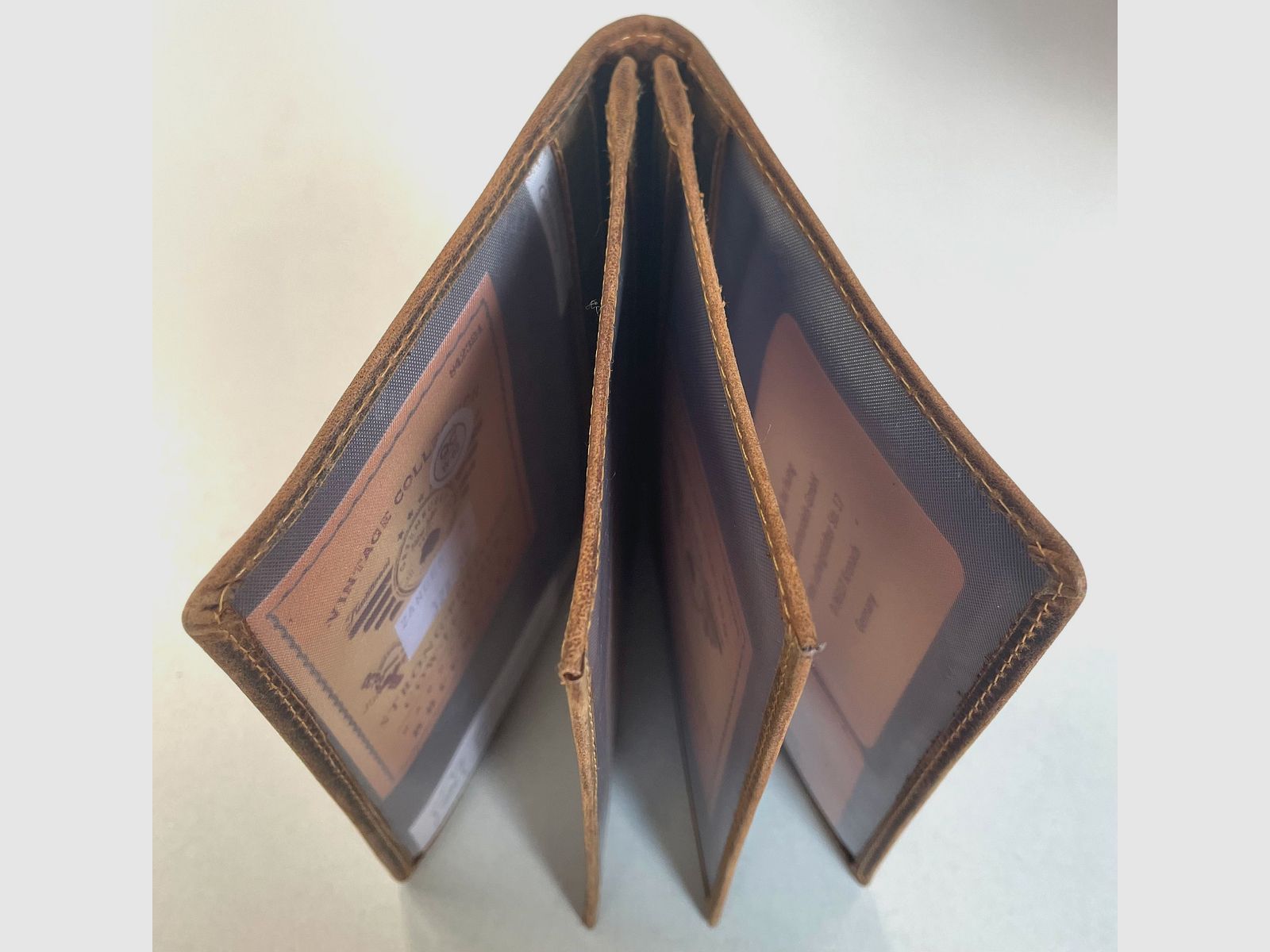 Greenburry 328B-Carp-25 Vintage ID folder 4 pcs. Carp leather brown