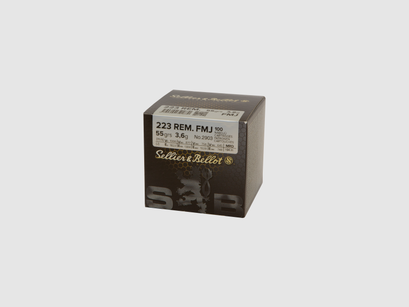 S&B Büchsenmunition .223 Rem 3,6 g / 55 gr Full Metal Jacket Schüttpackung mit 100 Stück