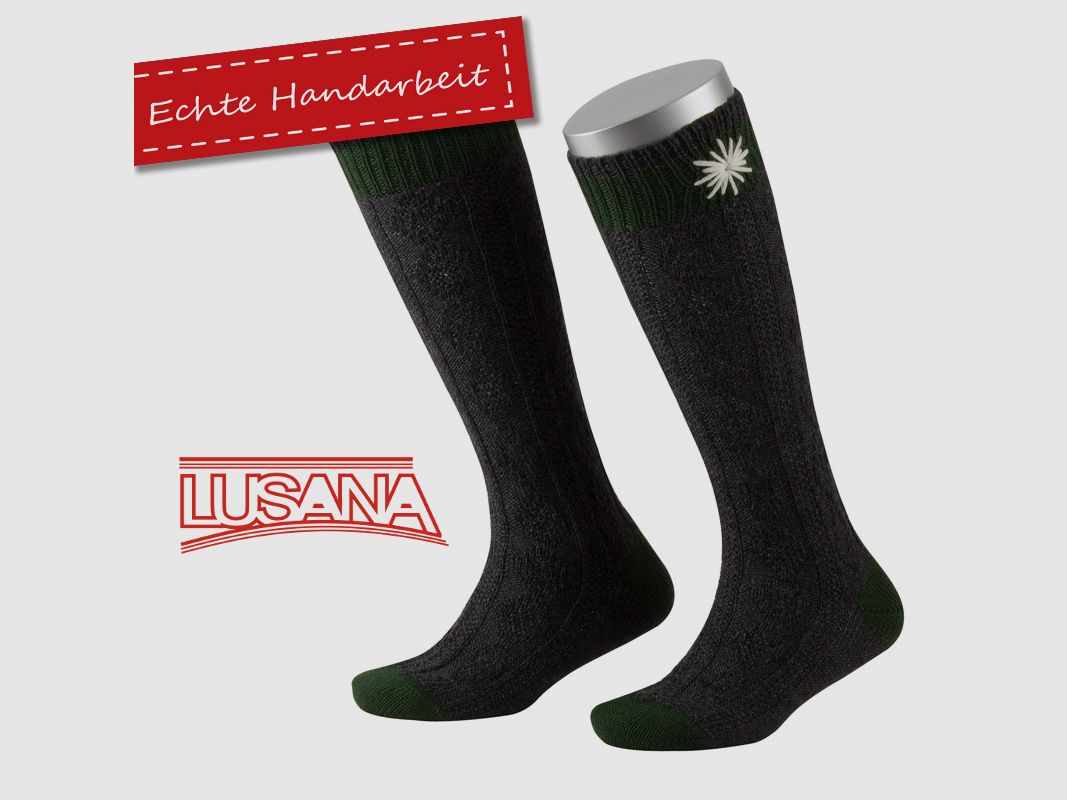 Lusana Kinder Trachtenstrumpf in Dunkelgrau mit Edelweiss (1213)