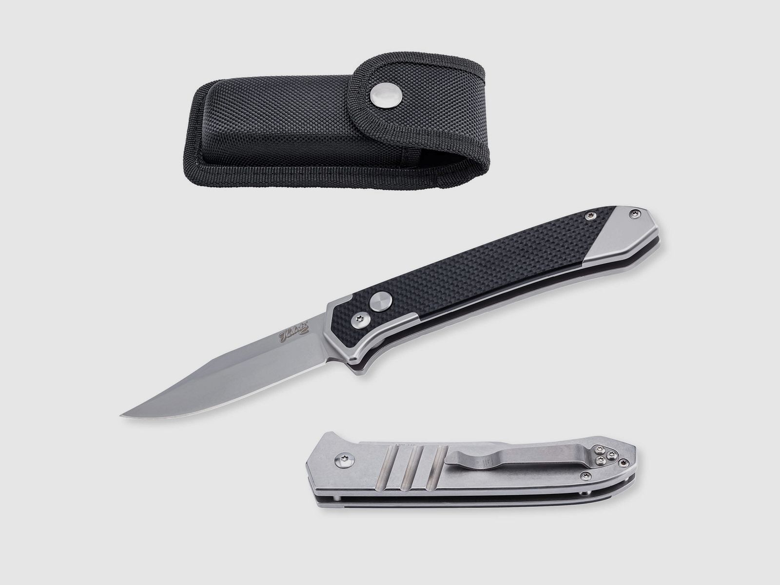 Springmesser mit Etui Stone Wash Finish