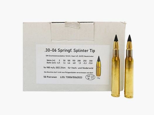 Bullet Manufacture .30-06 Splinter Tip 7.8g/120grs Rifle Cartridges Lead-Free