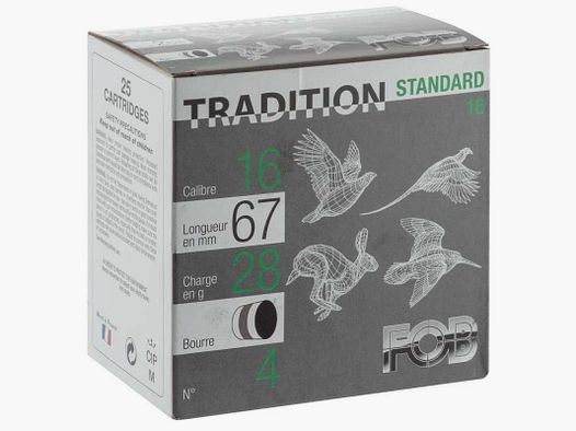 Cartuchos Fob Standard 28 Caza - Borra Grasa - Cal. 16/67 - Standard 28 Cal. 16-67, Base de 8, 28 gr, Plomo N°9