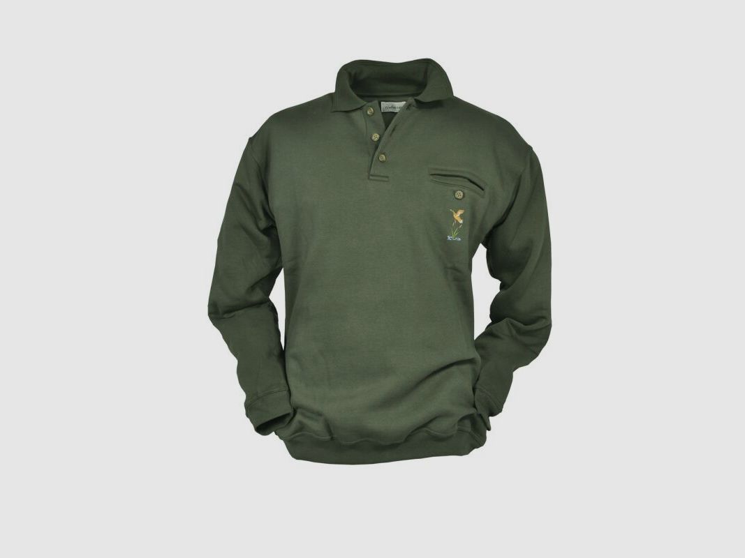 Hubertus Sweatshirt mit Polokragen Motiv Sau