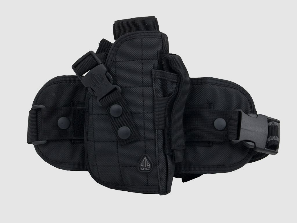 Taktisches Schnellziehholster Beinholster Oberschenkelholster UTG fĂĽr mittlere bis groĂźe Pistolen Magazintasche Polyester schwarz