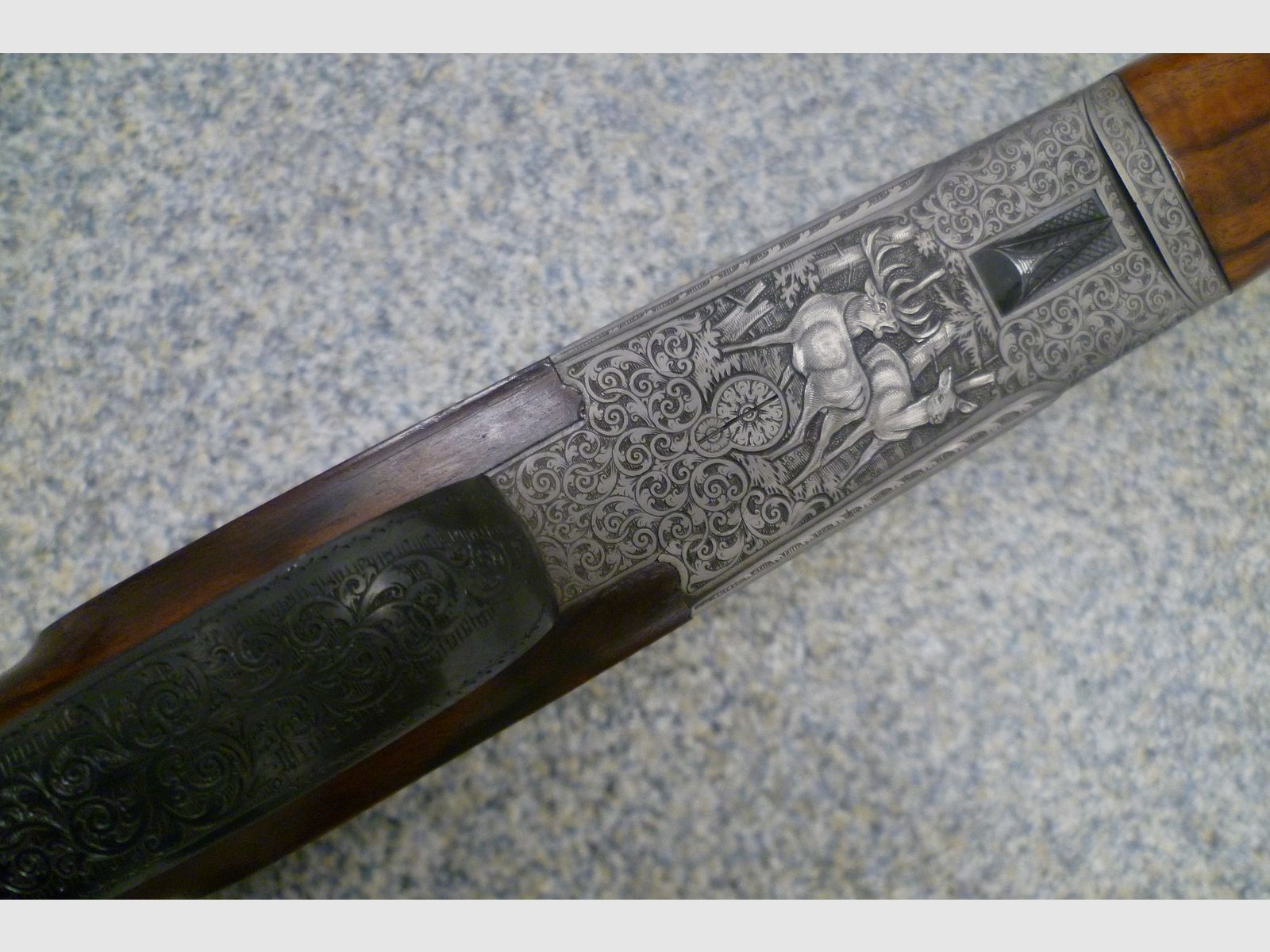 Seitenschloss - Bockdrilling Ludwig Borovnik Ferlach 16/70 & 7x65R & .22 Hornet