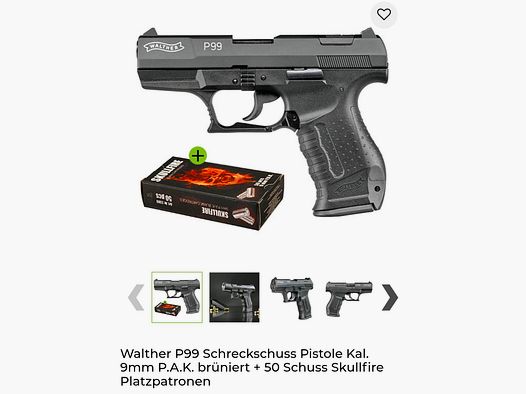SET P99 Schreckschusspistole brüniert + Zubehör
