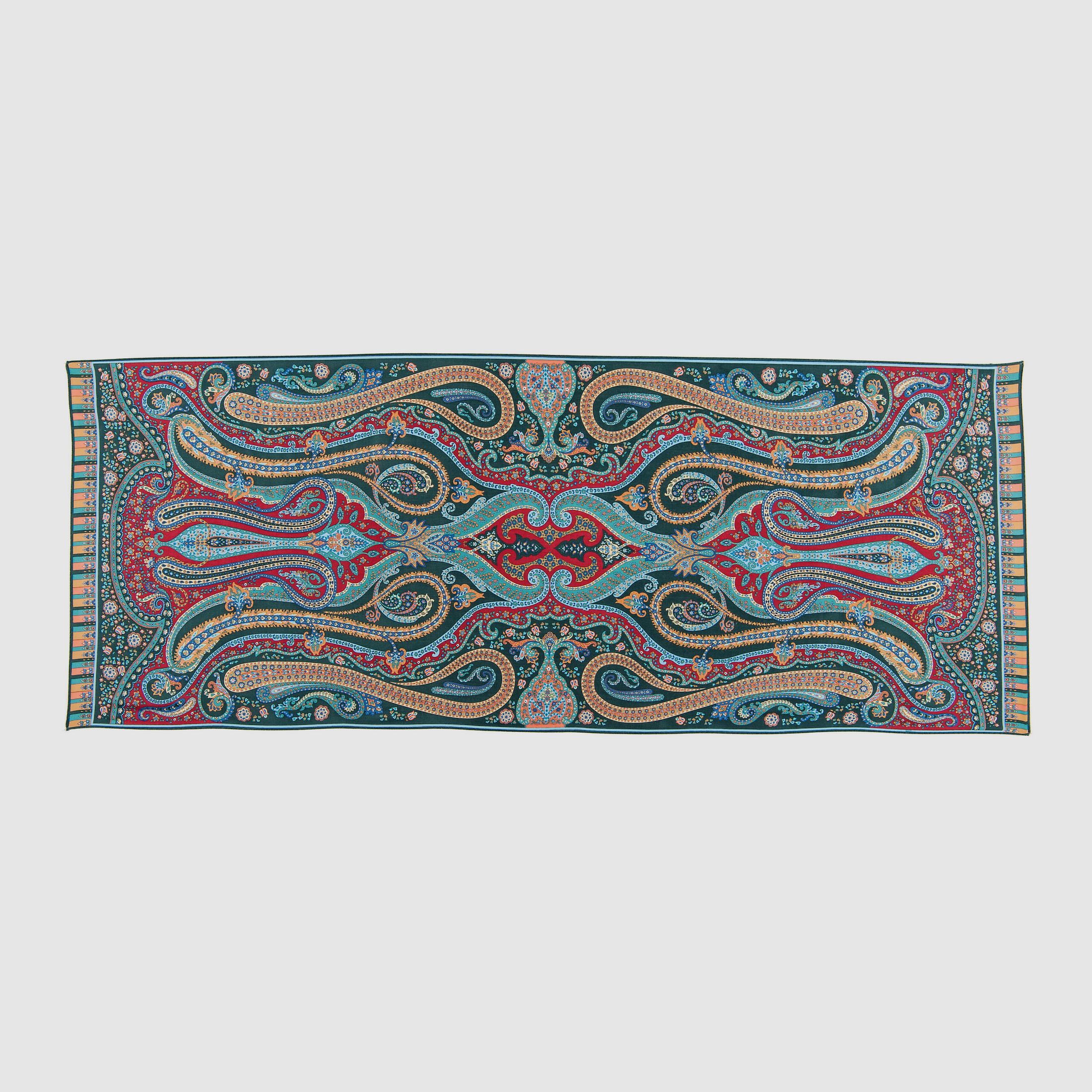 Schal Cashmere/Seide in Grün mit Rot und Senf-Tönen, Bild 2 von 3