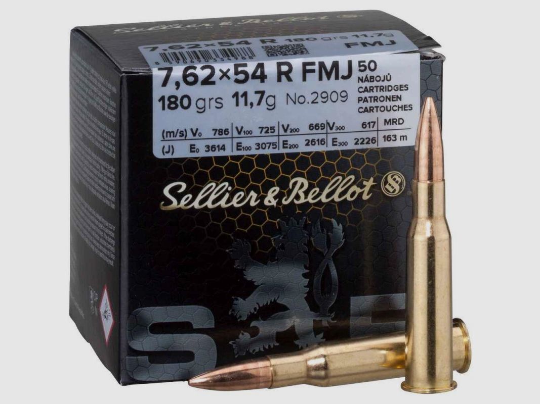 Munition Sellier & Bellot Kal. 7,62×54 R 180 grains FMJ (Schachtel mit 50)