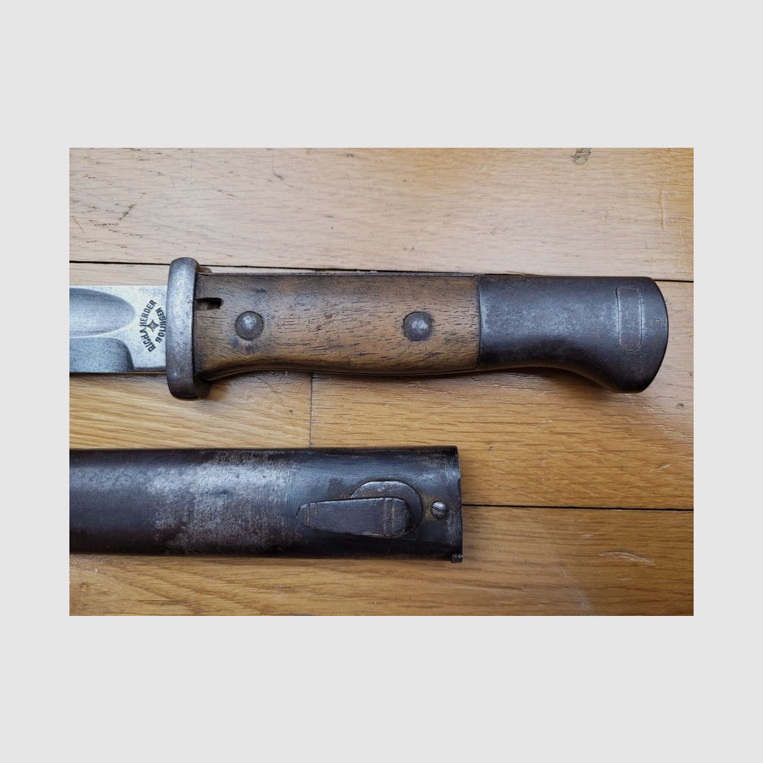 Zeldzaam Bajonet 84/98 2e type – dubbele fabricage "Mundlos" & "Herder" - W18 – Futteral – 1e WO – TBE, afbeelding 4 van 14