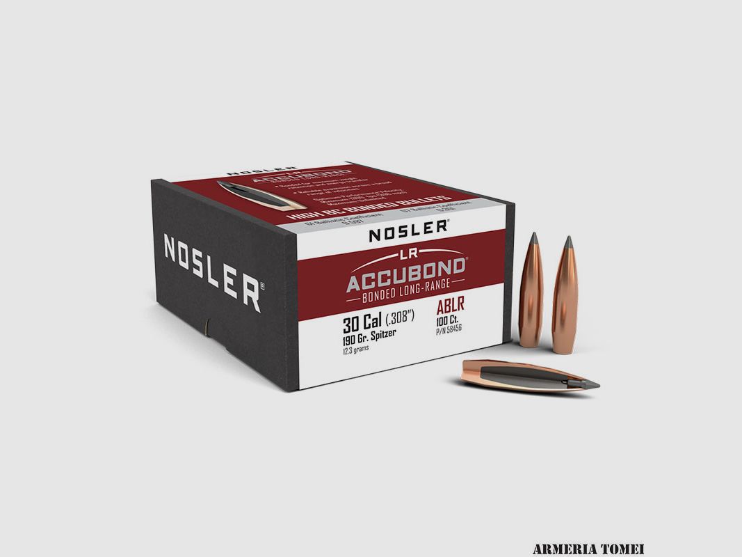 BULLE – NOSLER – LR ACCUBOND 30 Cal (.308″) ABLR 190gr Spitzer (12.3 grams) (100 pcs)