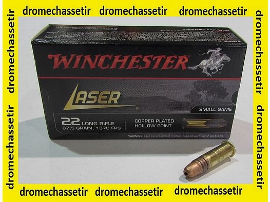 boite de 50 cartouches 22LR Winchester Laser, 37,5 grains Hollow Point cuivrée