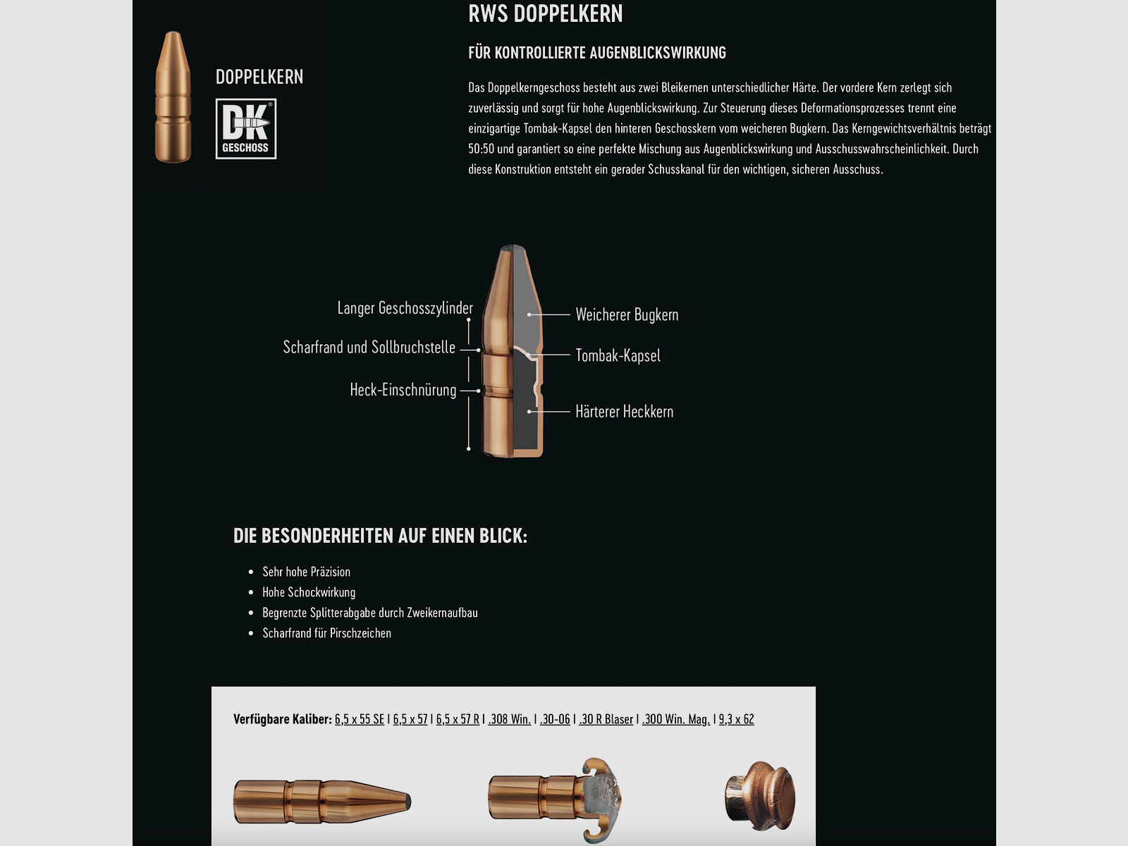 RWS 2117908 Doppelkern .308 Win. 10,7g 165gr munición de rifle 20 unidades.