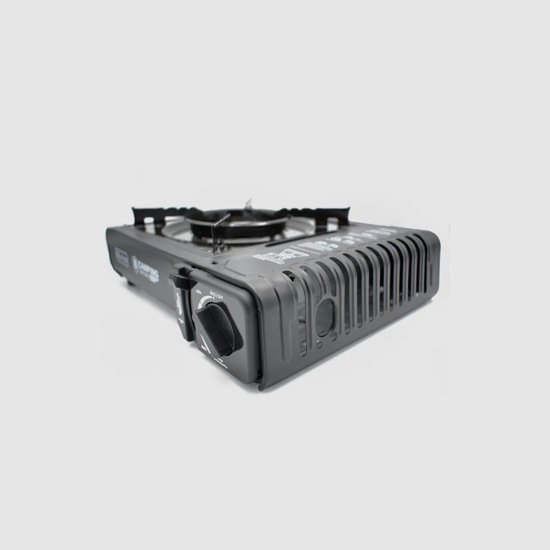 Gas stove / camping stove in carrying case with safety system - black