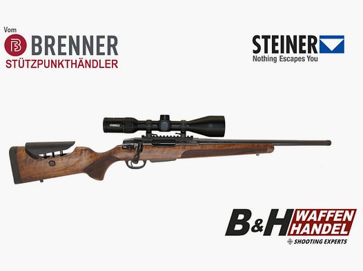 Brenner Komplettpaket: BR20 L.E. (Nussbaum, verstellbarer Schaftrücken / Limited Edition) mit Steiner Ranger 3-12x56