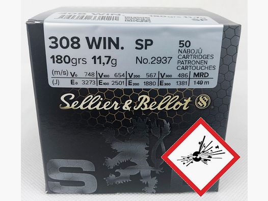 Sellier & Bellot cartouche de fusil cal. .308Win SP 180grs