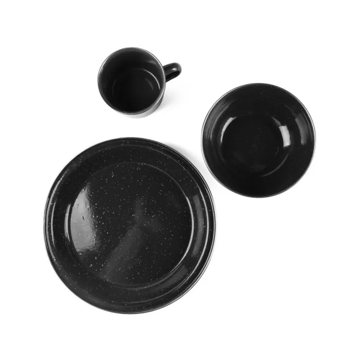 Kleines Emaille Camping-Geschirr-Set 3tlg in Schwarz, Bild 2 von 5