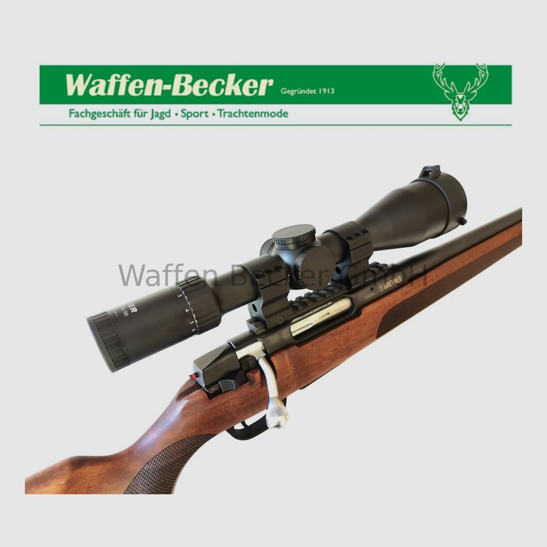 Brenner / Waffen Schumacher Brenner BR20 Kal. .308Win. LL:51cm M15x1 loopdraad, houten kolf + Bauer HD 2-16x50 richtkijker