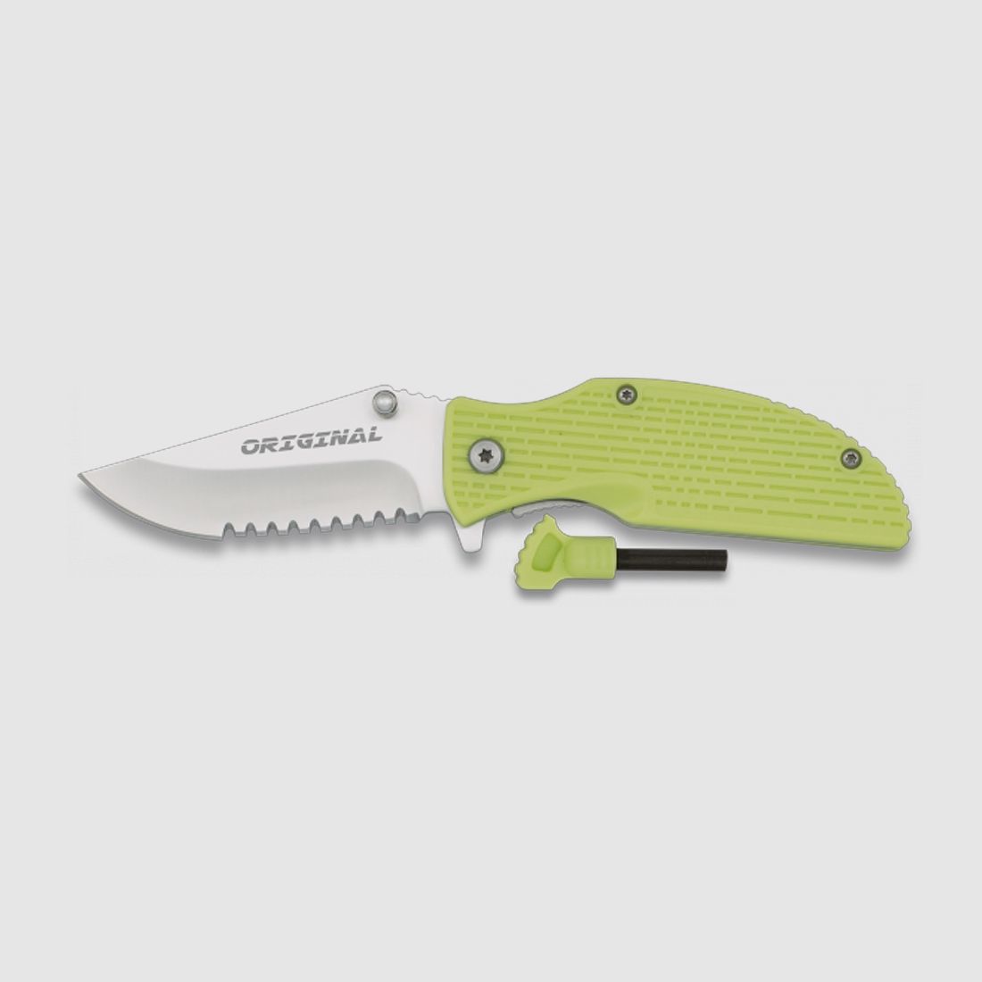 Outdoor Taschenmesser grün mit Feuerstarter Survival Säge-Zahnung