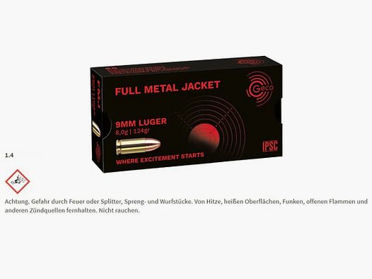 Munition GECO 9mm Luger 124grs. FMJ 1000 Stück