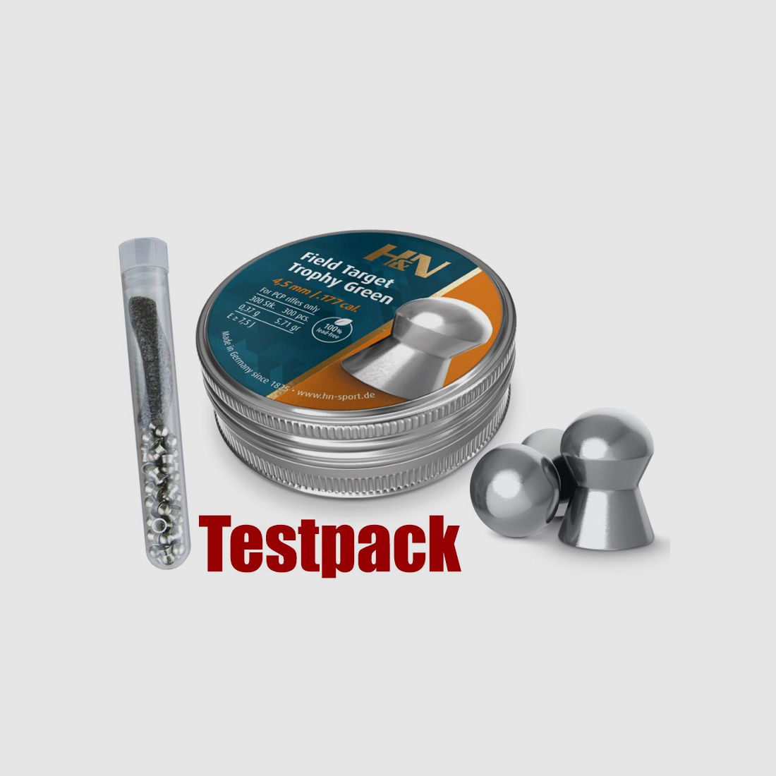 Testpack Rundkopf Diabolos H&N Field Target Trophy Green Kaliber 4,5 mm 0,37 g glatt 40 StĂĽck