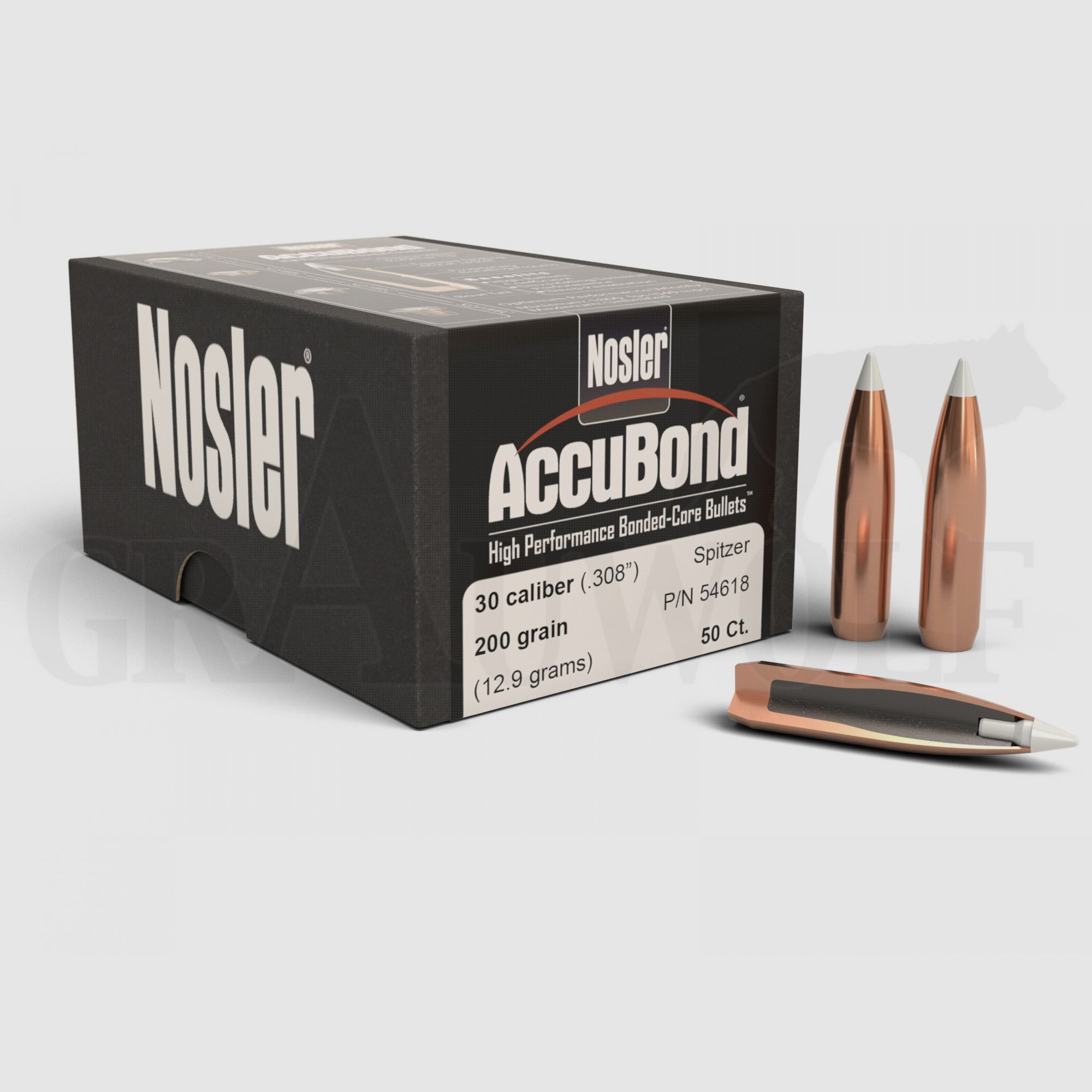.308 / 7,62 mm 200 gr / 13,0 g Nosler AccuBond Balas 50 piezas