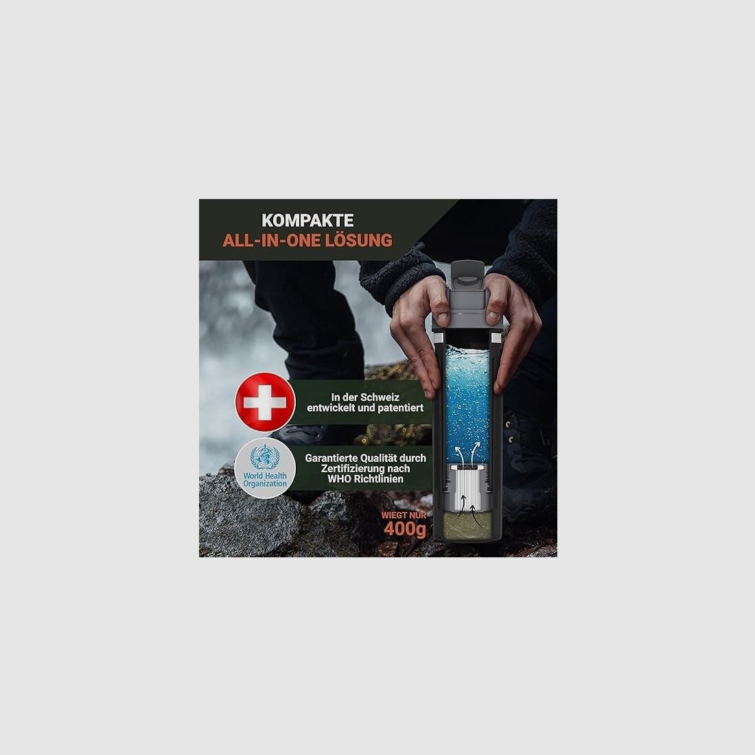 Bachgold® Profi Outdoor Wasserfilter Flasche