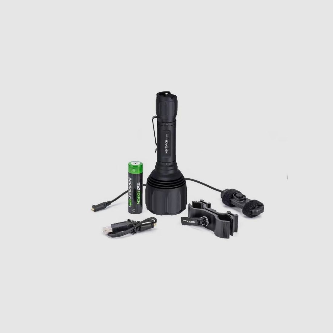 NEXTORCH T7 MAX SET Lampe de Poche de Chasse – Portée de 1.100 m incl. Support et Interrupteur à Câble