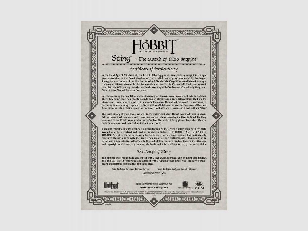 Der Hobbit - Stich, das Schwert Bilbo Beutlins