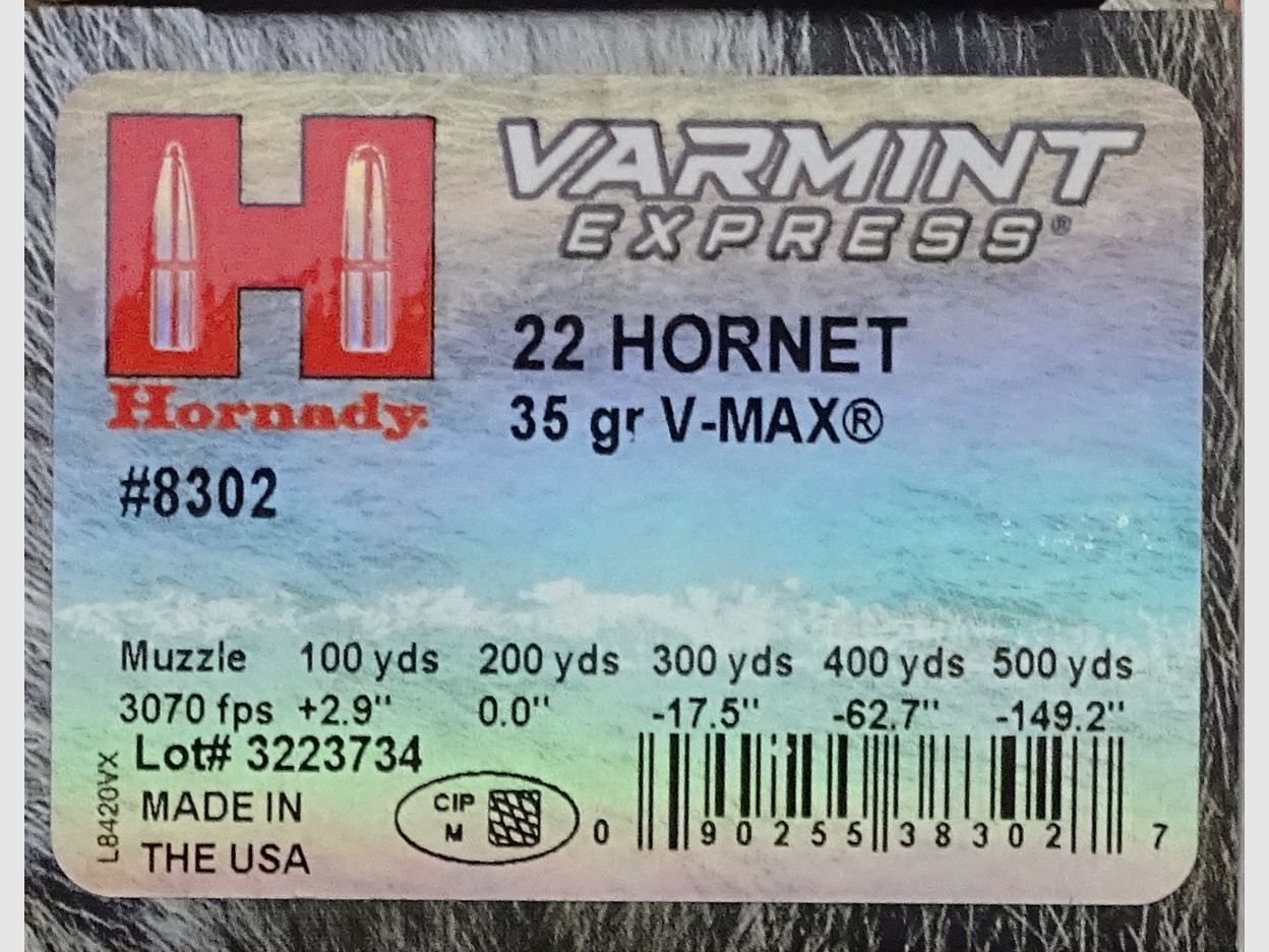 Hornady .22 Hornet Varmint Express V-MAX 35grs - 25 schoten