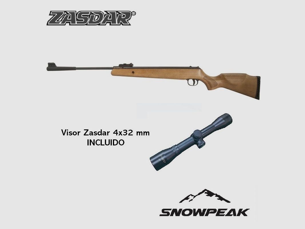 Carabine à air comprimé Snowpeak – Zasdar GR1250W bois Gas Piston. 4,5 mm avec lunette de visée 4×32 mm.