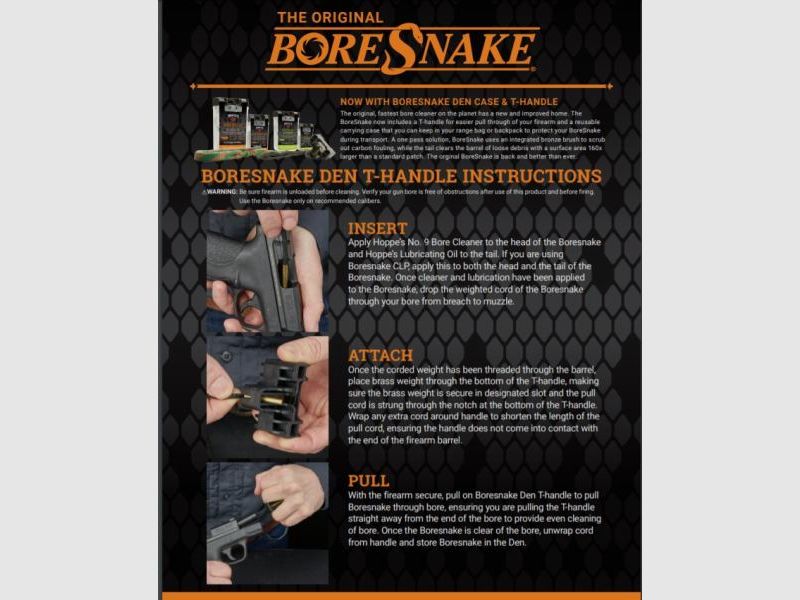 HOPPE'S Reinigungsset/Schnellreiniger Boresnake f.Kurzwaffe #04D Kal. .45/.44    m. Griff