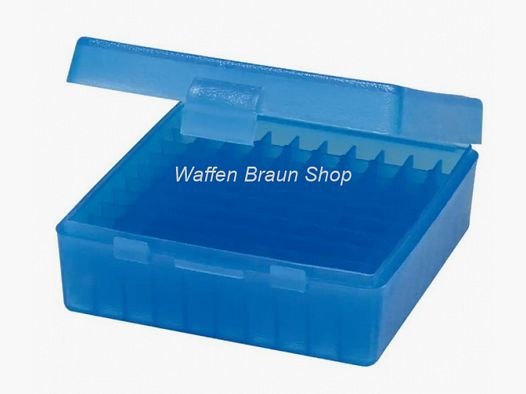 MTM cartridge box P100-3 plastic container for cartridges. For caliber .32 H&R Mag., .38 S&W, .38 Spec.