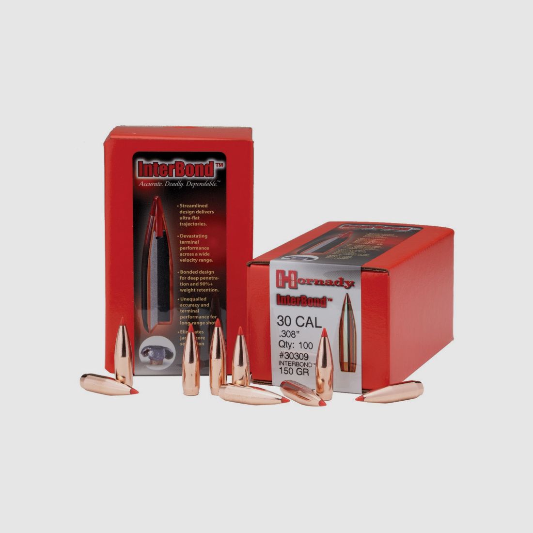 BOX MIT 100 GESCHOSSEN HORNADY 30 KAL .308 150 GRS IB