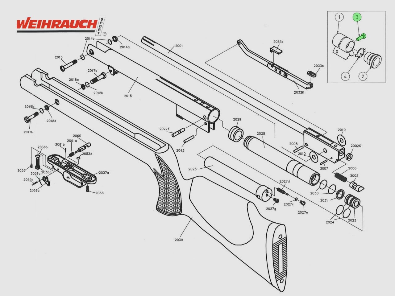 Befestigungsschraube fĂĽr TunnelkornfuĂź fĂĽr Luftgewehr Weihrauch, Ersatzteil