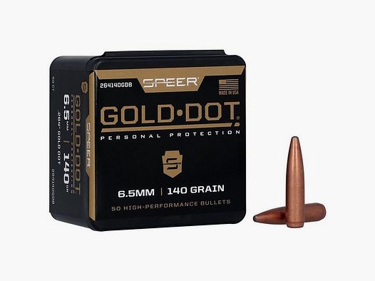 SPEER RIFLE BULLETS SPEER 264 CALIBER/6.5MM (0.264″) 140GR GOLD DOT SOFT POINT 50/BOX