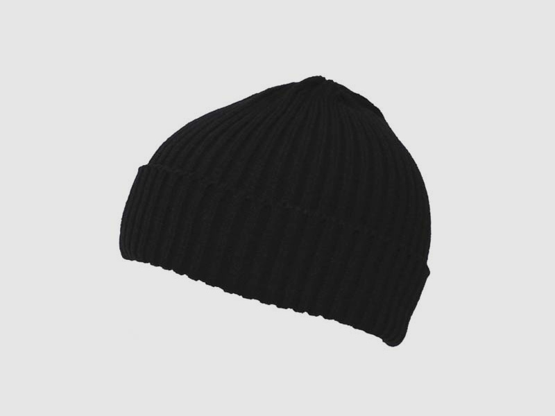 Beanie, acrylic, black, finely knitted, short