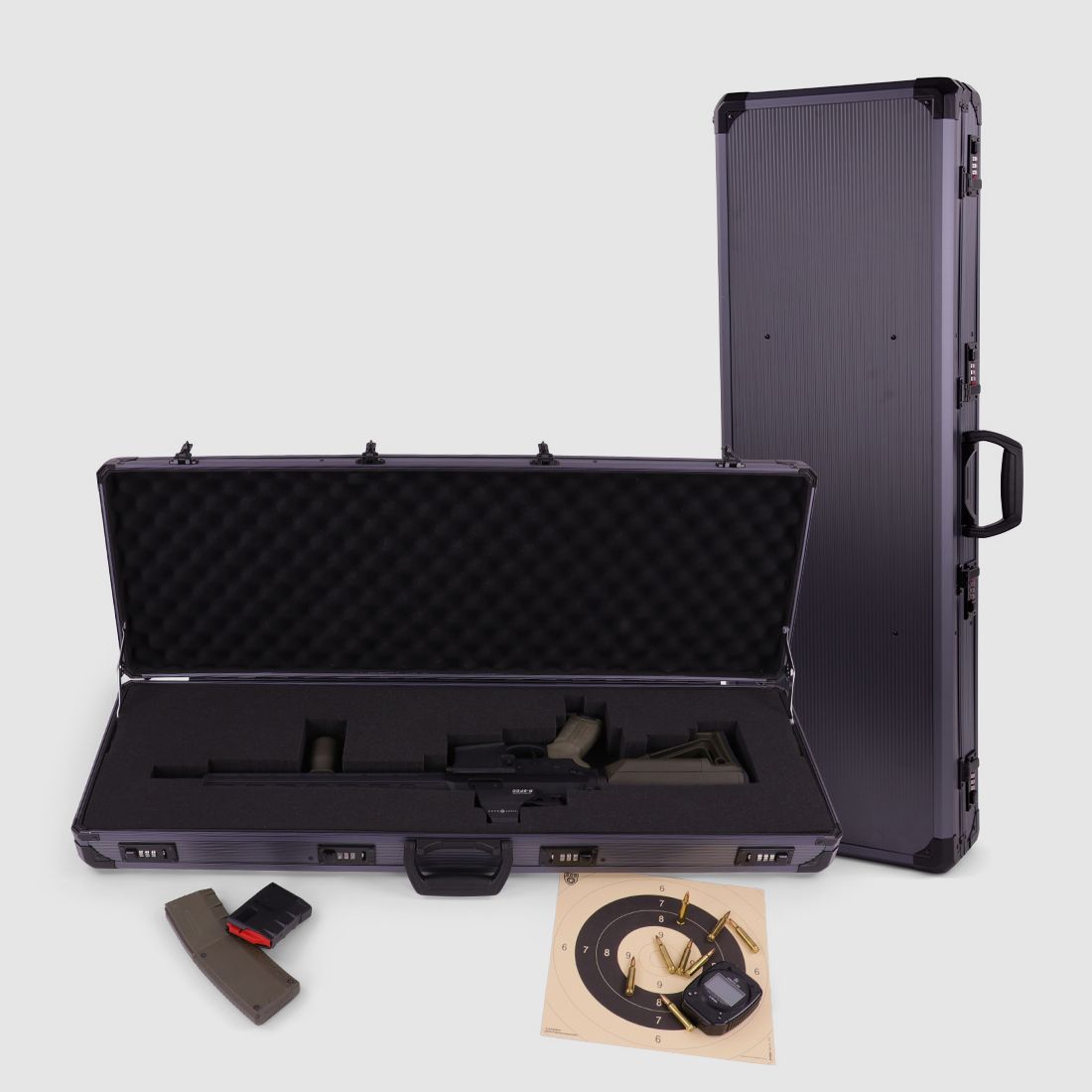 Winter Gewehrkoffer W13 – 93 cm Innenlänge – 1 Langwaffe – 4 Zahlenschlösser – Raster (Grey)