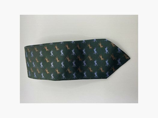 Robert Keyte Cravate 100% Soie verte Motif Argenté et marron Lapin