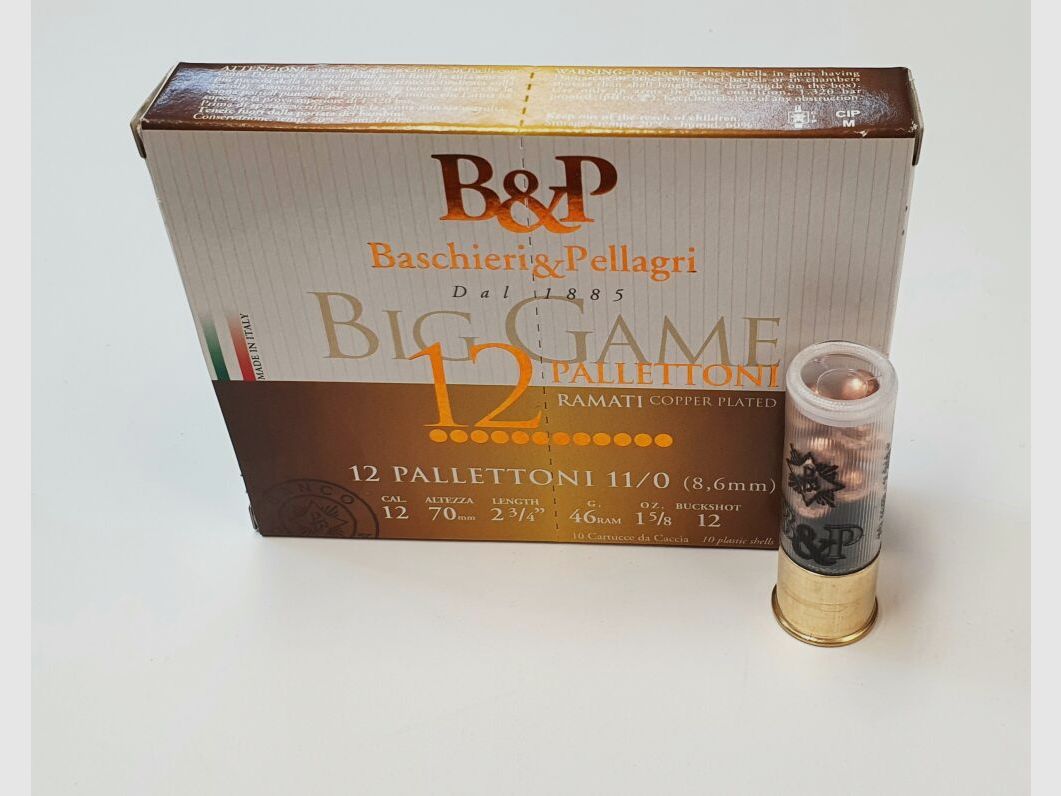 Baschieri & Pellagri 12/70 4 Big Game BUCK 12 Proiettili 8,6mm 45g - 10 Colpi