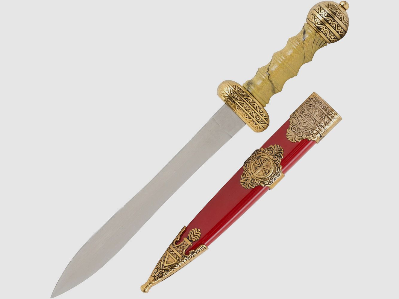 Römerdolch rot-gold mit Scheide