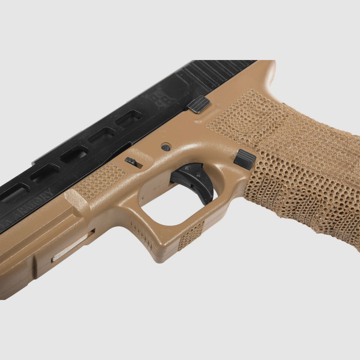 P06 GBB Airsoft Pistol with Grip Stippling in Tan | Delta Armory