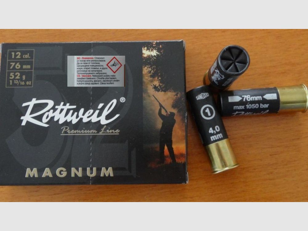 Rottweil Rottweil: Magnum Schrotpatronen 12/76-4,0mm 52g