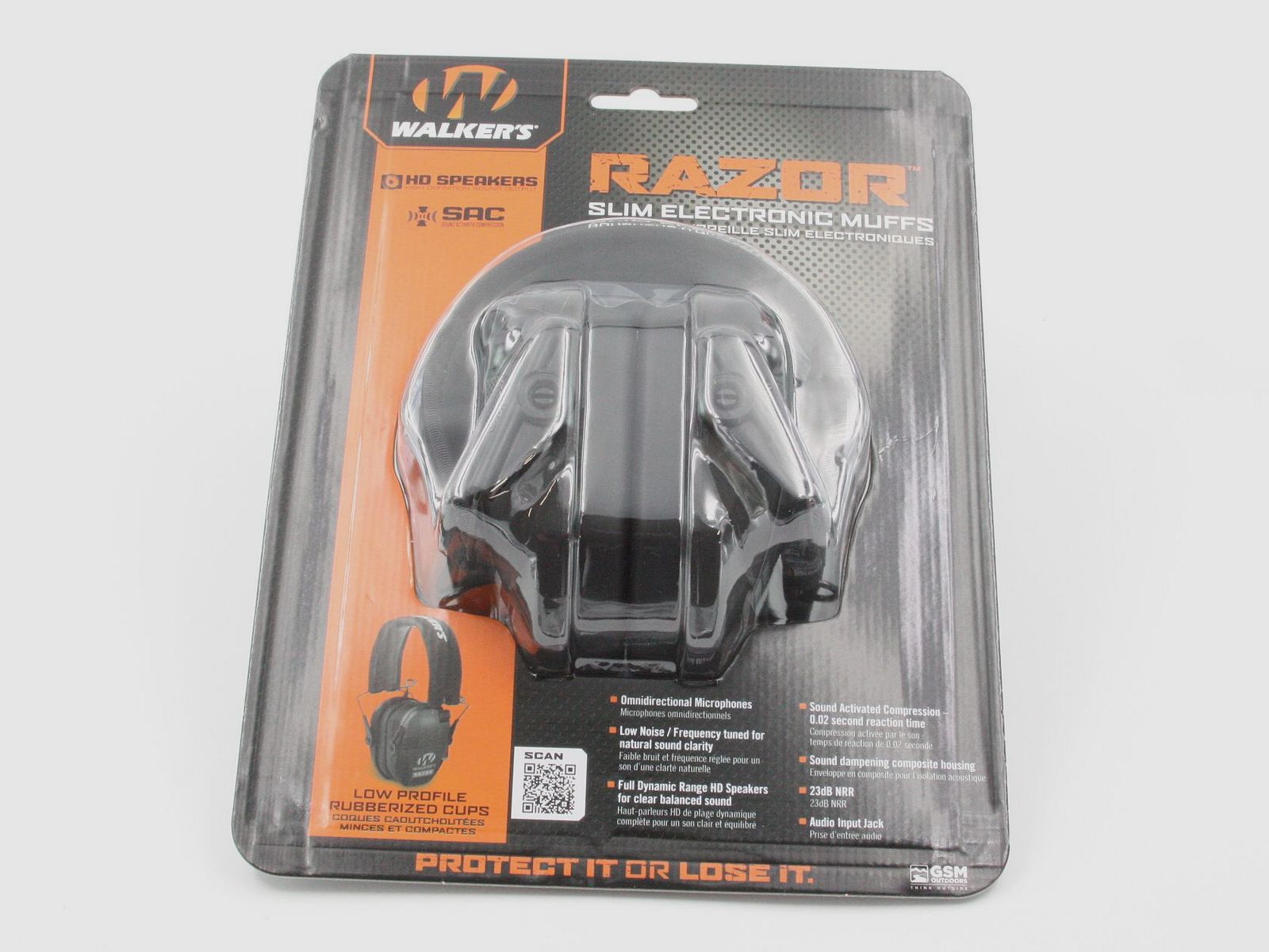 Protezione auricolare Walkers Razor Slim, Nero, NRR 23db