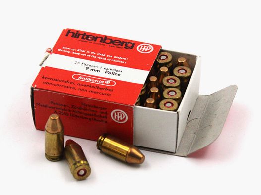 Hirtenberger 9mm Police, FMJ, 100gr., 25 Stk.