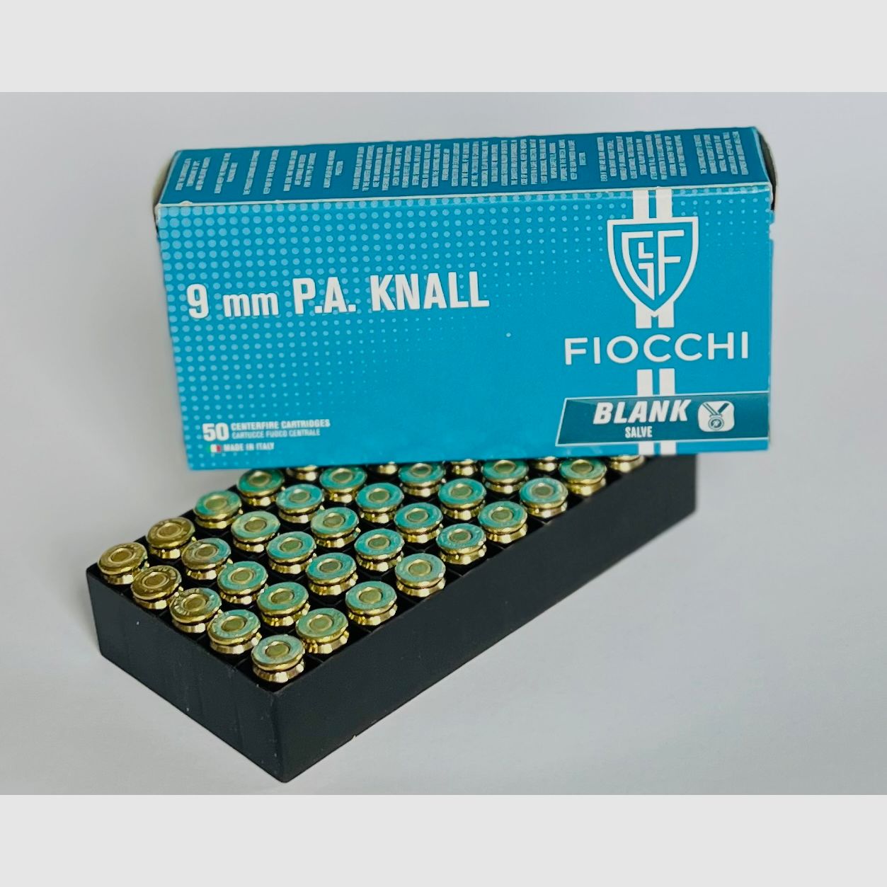 Cartuchos de fogueo Fiocchi Cal. 9 mm P.A.K. para pistolas 50 uds.