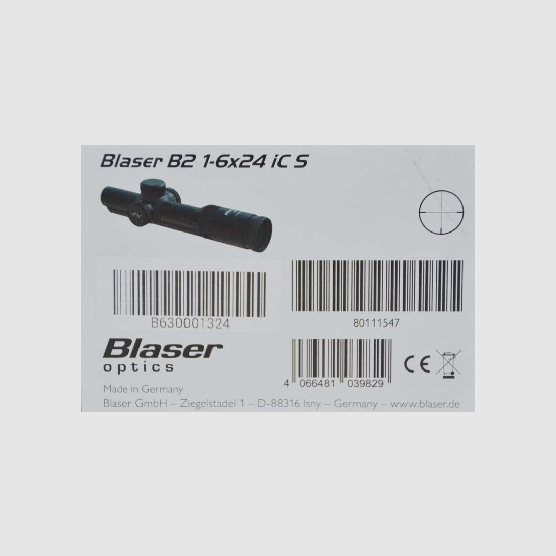 Zielfernrohr Blaser Optic B2 1-6x24 iCS , 30 mm, Absehen 4 ähnlich (2. Bildebene) beleuchtbarer M.