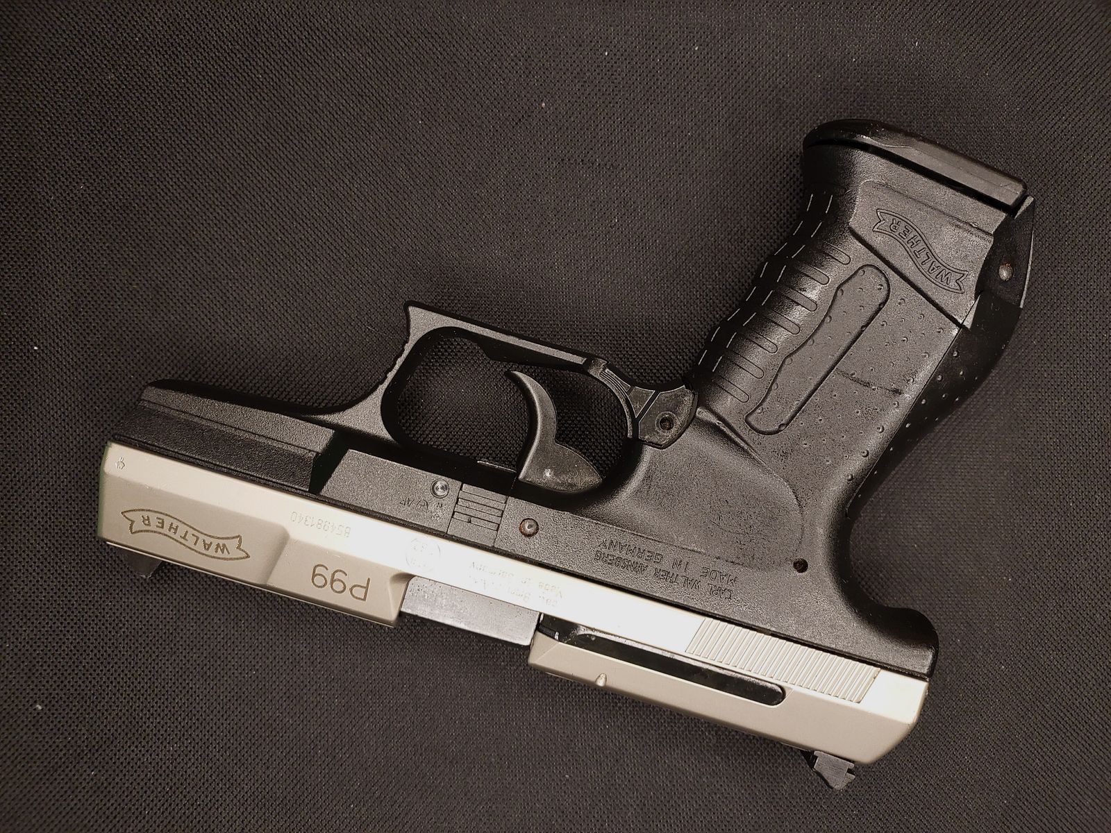 Walther P99 blank firing pistol 9mm P.A.K. bicolor nickel (PTB 762) P 99 with 2 magazines