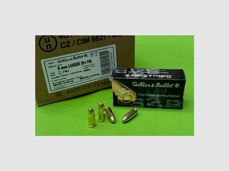 Sellier & Bellot (S&B) 9mm Luger FMJ 124grs - 259,-€ per 1000 Schuß! 
                Sellier & Bellot (S&B) 9mm Luger FMJ 124grs Bitte beachten Sie, dass sich bei einer Bestellung von über 1000 Schuss 9mmLuger Munition die Versandkostenpauschale von 50€ erhöhen wird. Erfragen Sie bitte vor Bestellung von über 1000 Schuss 9mm Munition die tatsächlichen Versandkosten. Abweichend von der Bestellzusammenfassung werden je 1000 Schuss 50,00€ Versandgebühren berechnet!Wir bitten Sie vor Bestellung die Verfügbarkeit dieses Artikels via Kontakt oder 040326020 anzufragen!