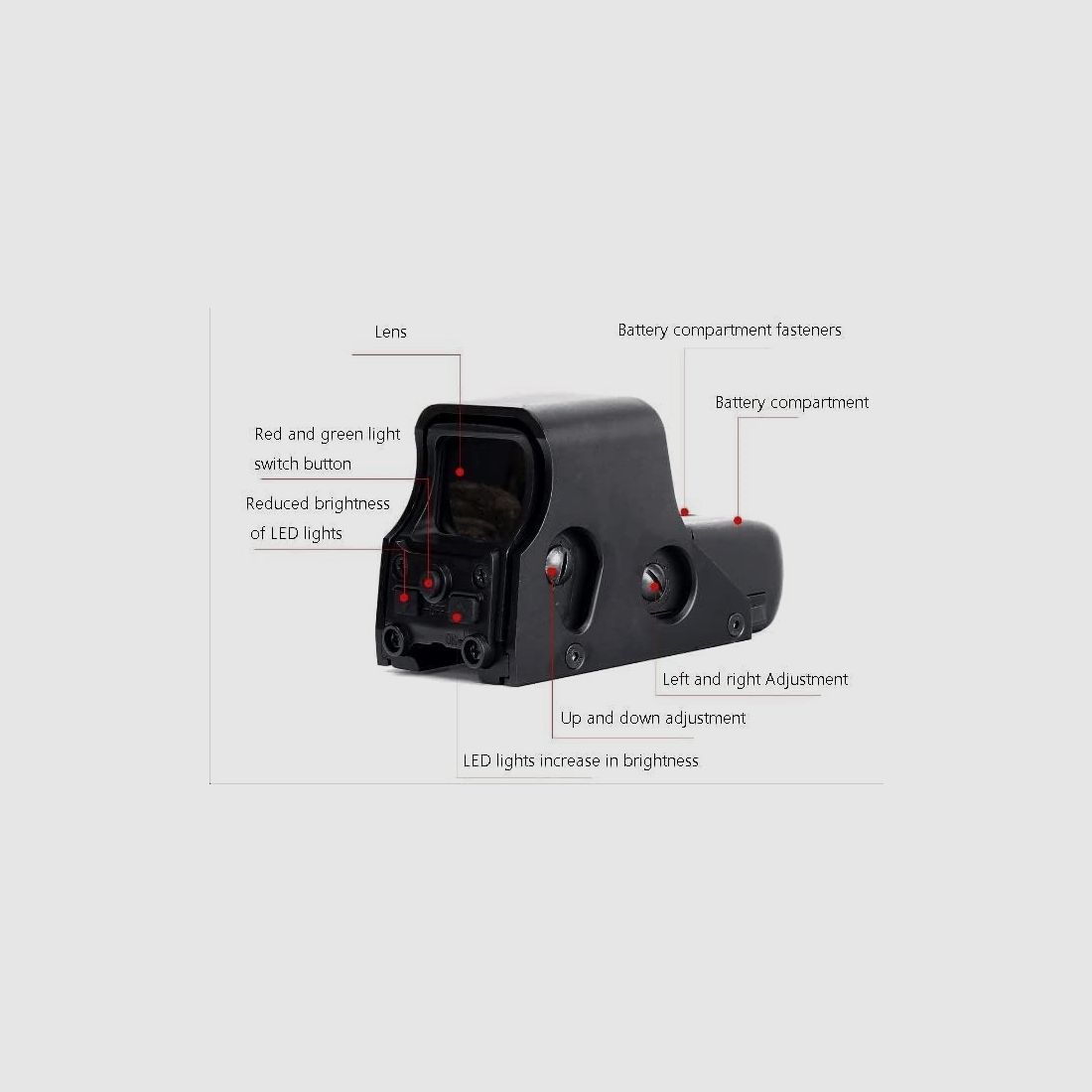Holographisches Visier für 20 mm Schiene, 10 Stufen Helligkeit, für Ziel, Jagd, Bild 2 von 5